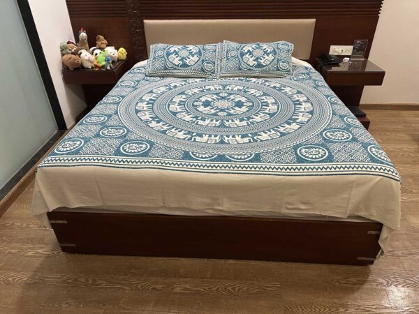 Bed Sheets - Cotton - White + Turquoise Elephants - LoomInUs - 20
