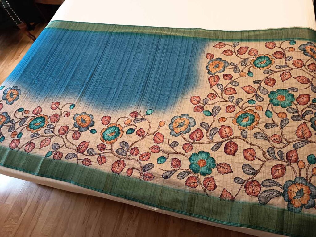 Cotton Silk Saree — Gold + Blue — photo 1