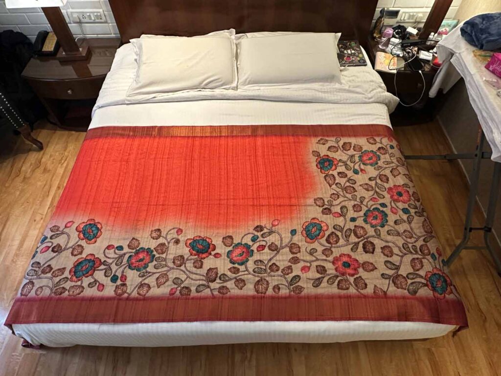 Cotton Silk Saree — Gold + Coral — photo 1
