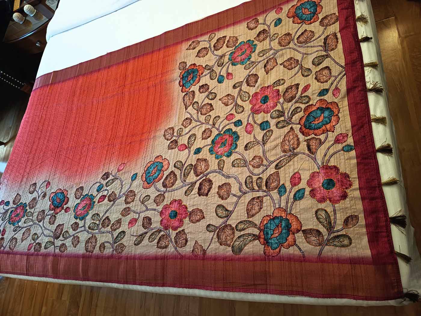 Cotton Silk Saree — Gold + Coral — photo 10