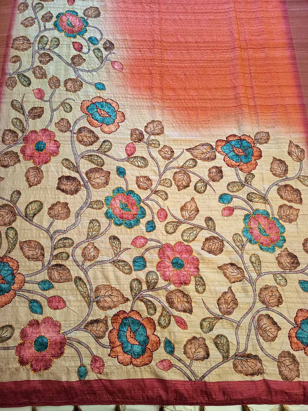 Cotton Silk Saree — Gold + Coral — photo 11