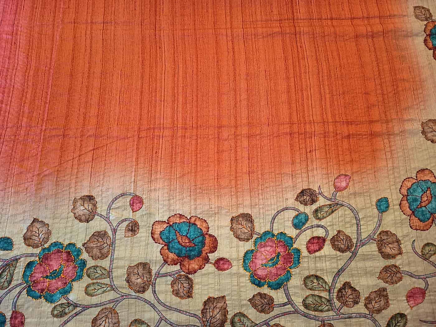Cotton Silk Saree — Gold + Coral — photo 12