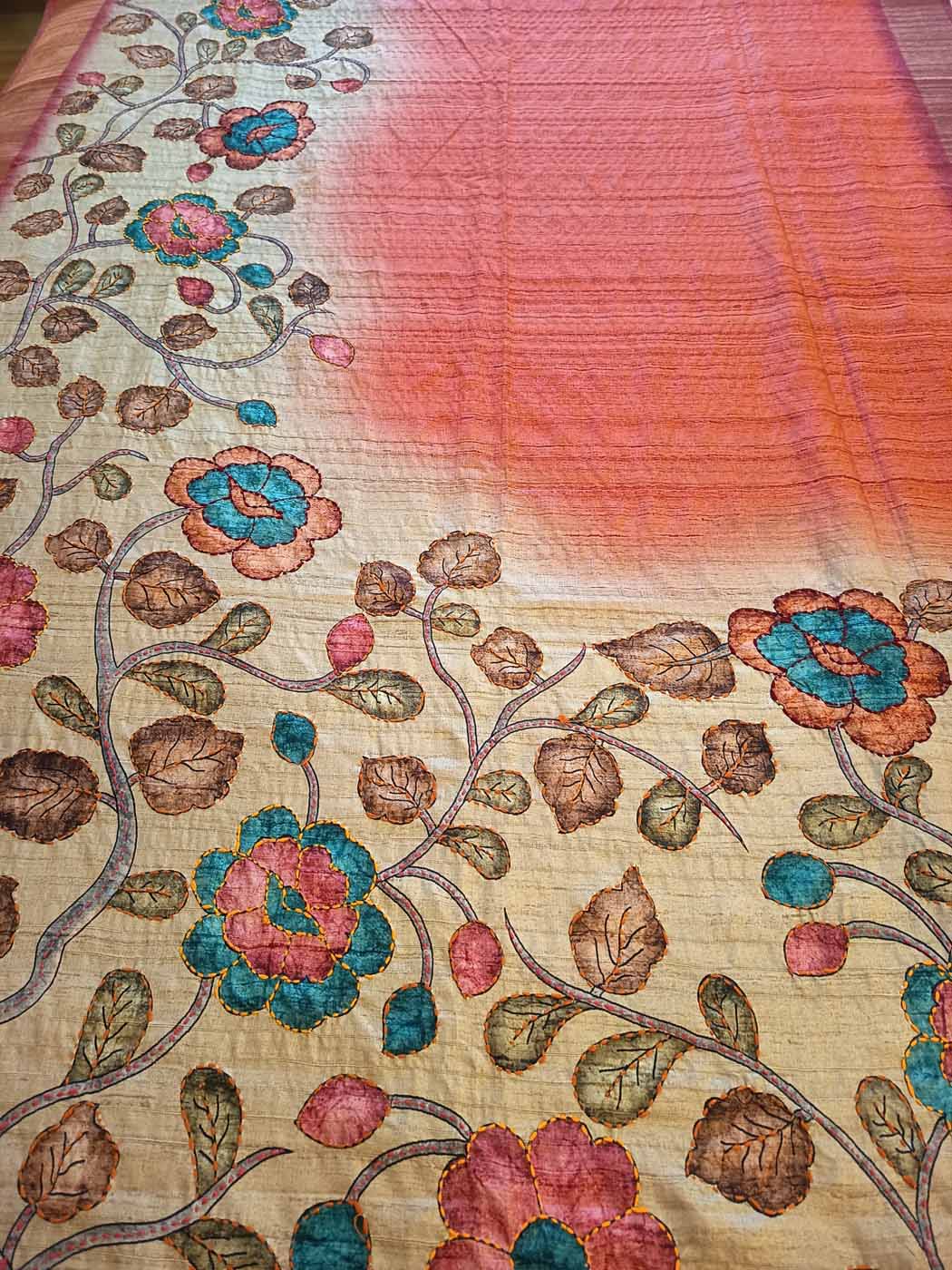 Cotton Silk Saree — Gold + Coral — photo 13