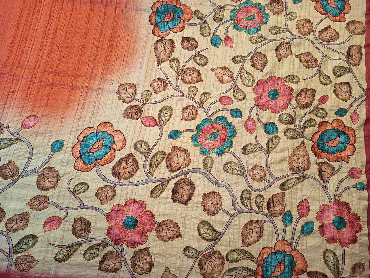 Cotton Silk Saree — Gold + Coral — photo 15