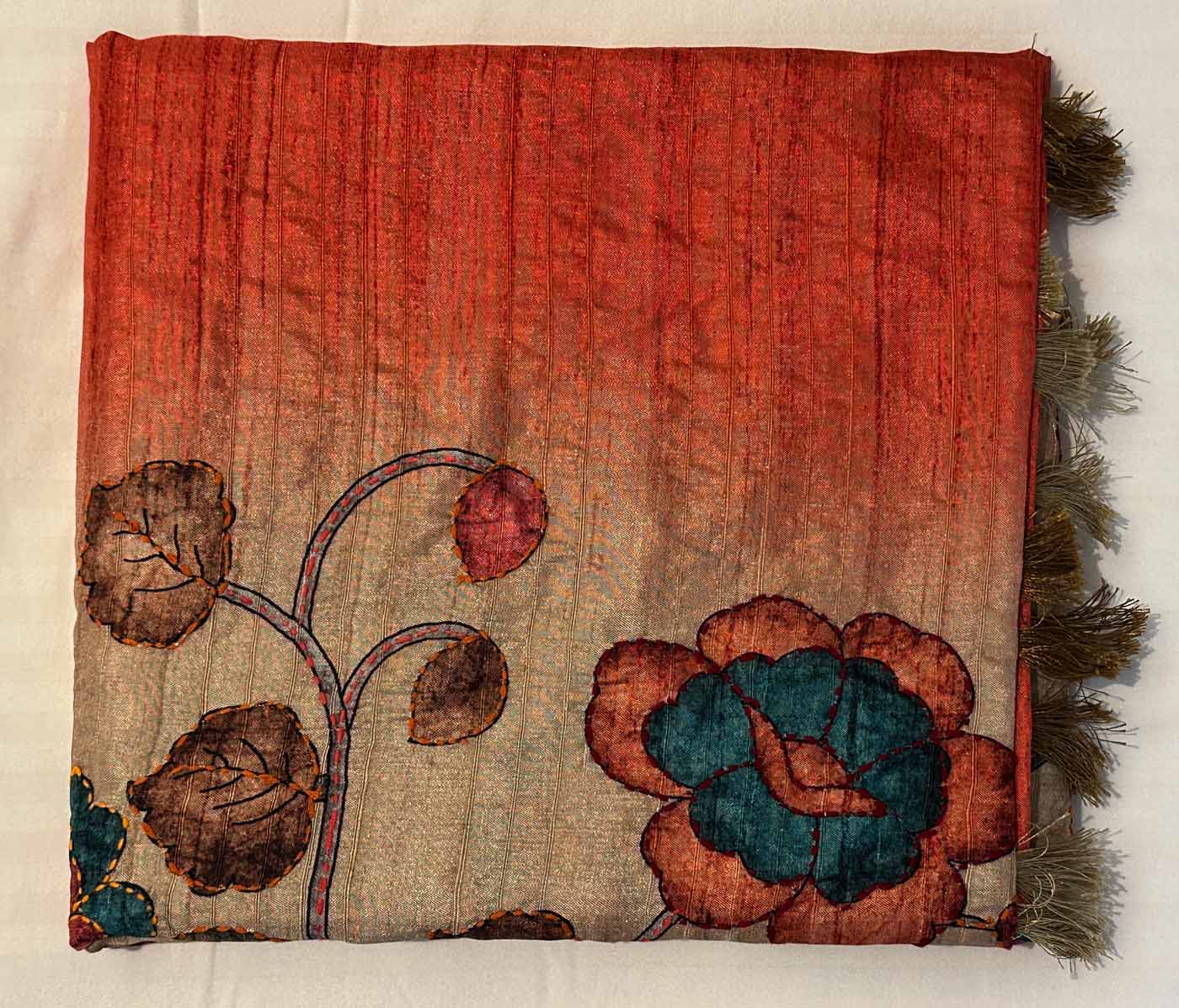 Cotton Silk Saree — Gold + Coral — photo 2