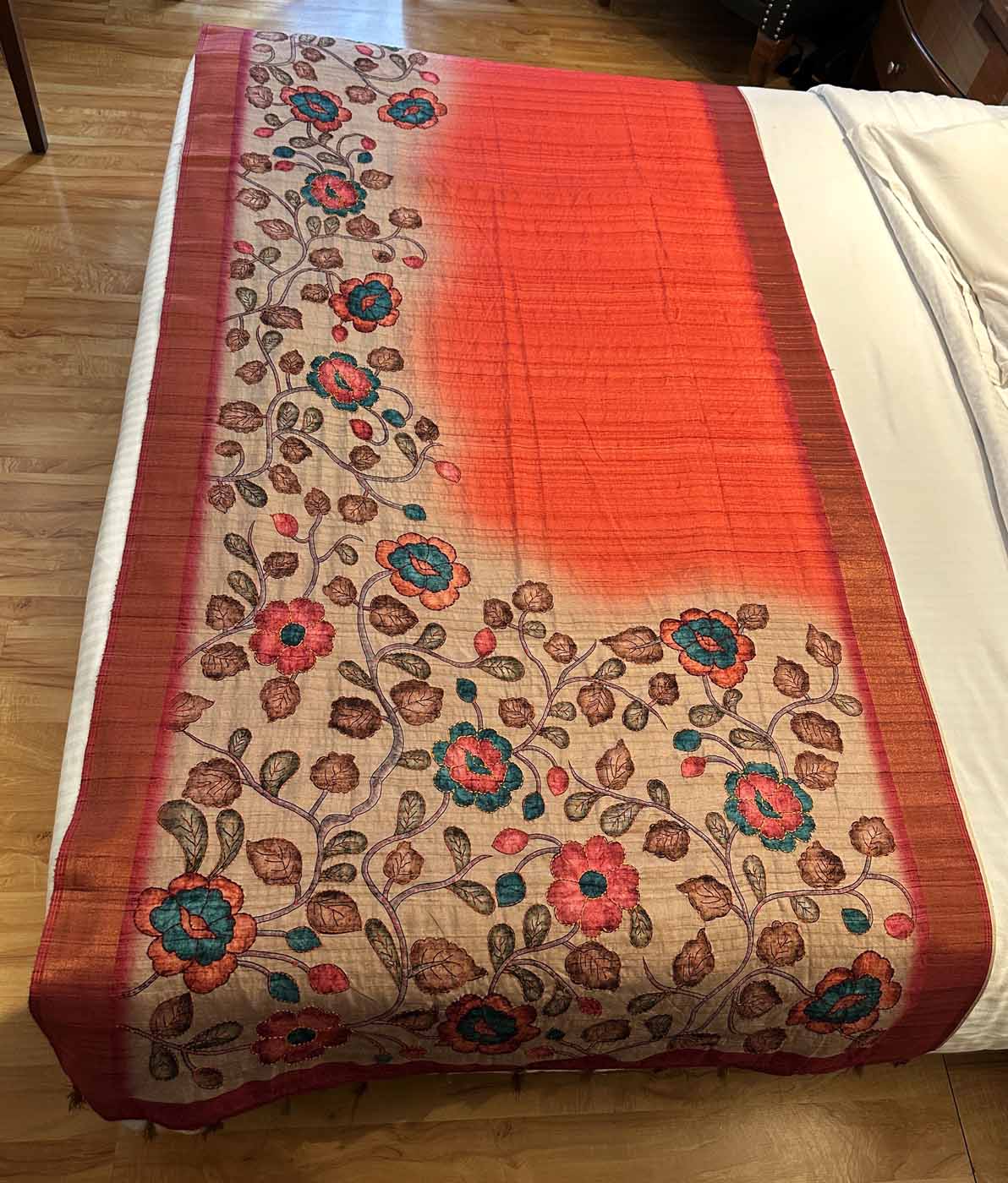 Cotton Silk Saree — Gold + Coral — photo 20