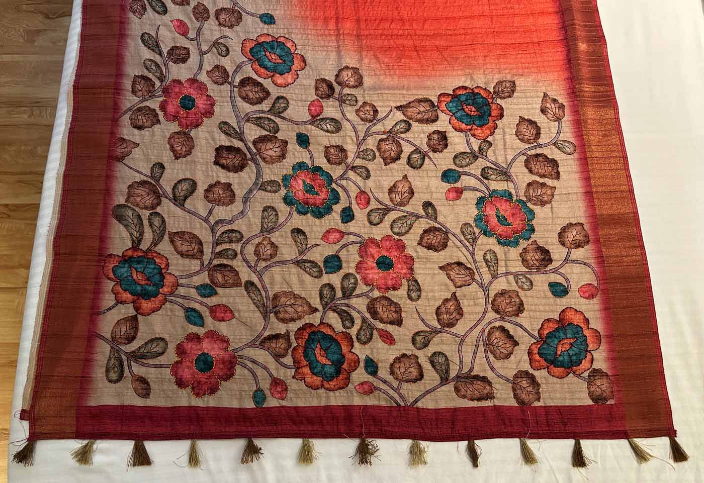 Cotton Silk Saree — Gold + Coral — photo 23