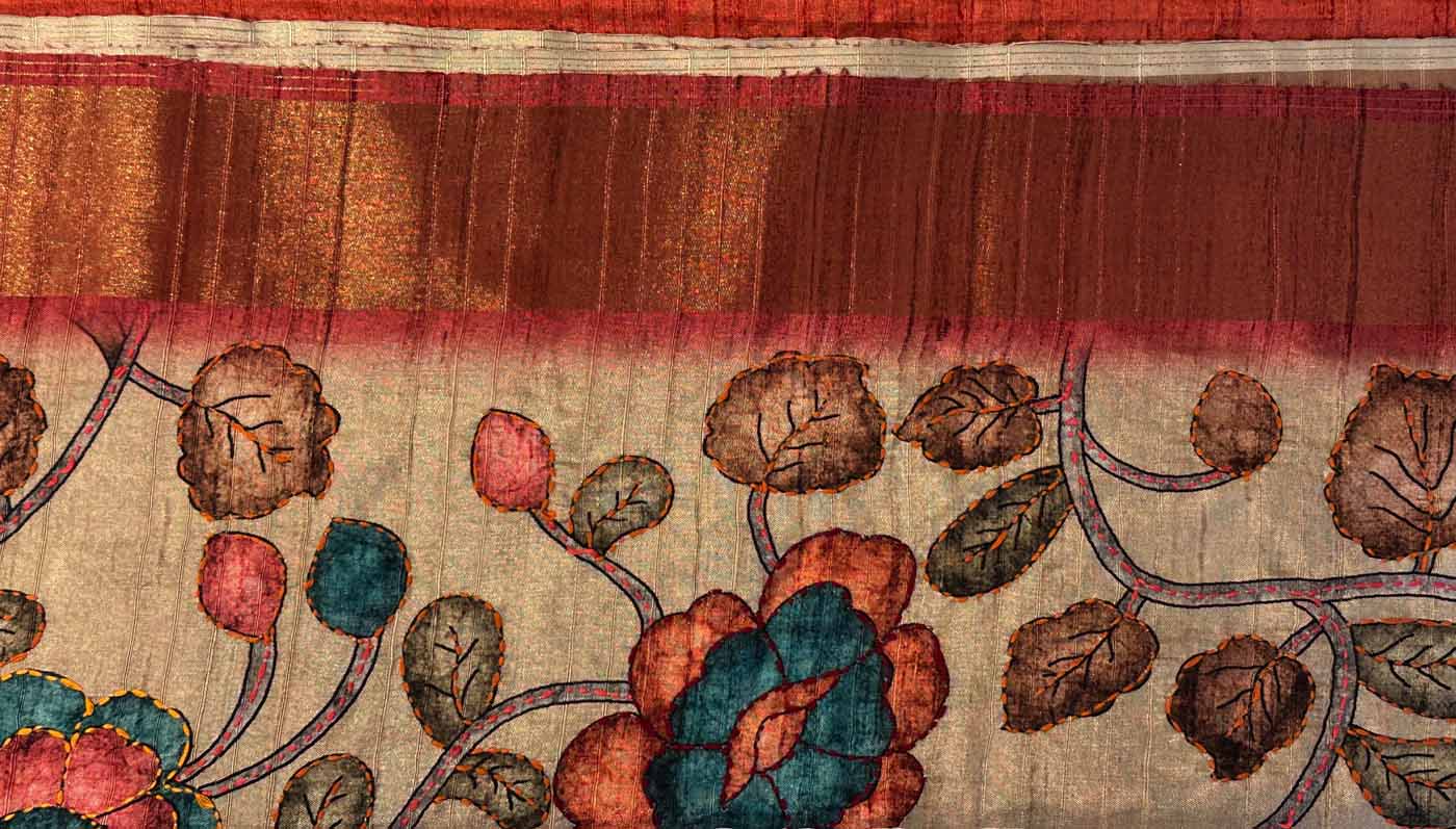 Cotton Silk Saree — Gold + Coral — photo 24