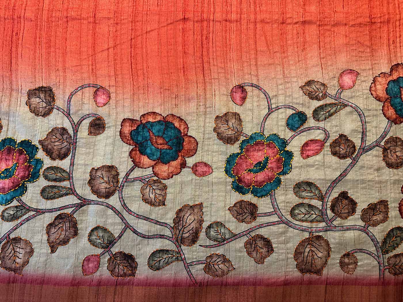 Cotton Silk Saree — Gold + Coral — photo 26