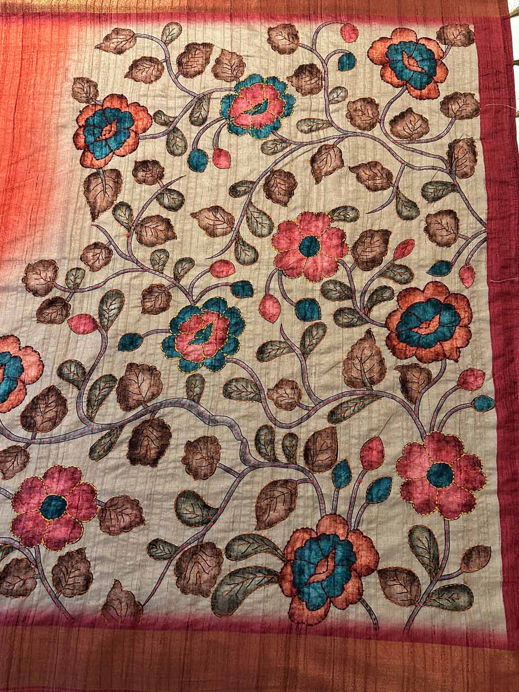 Cotton Silk Saree — Gold + Coral — photo 28