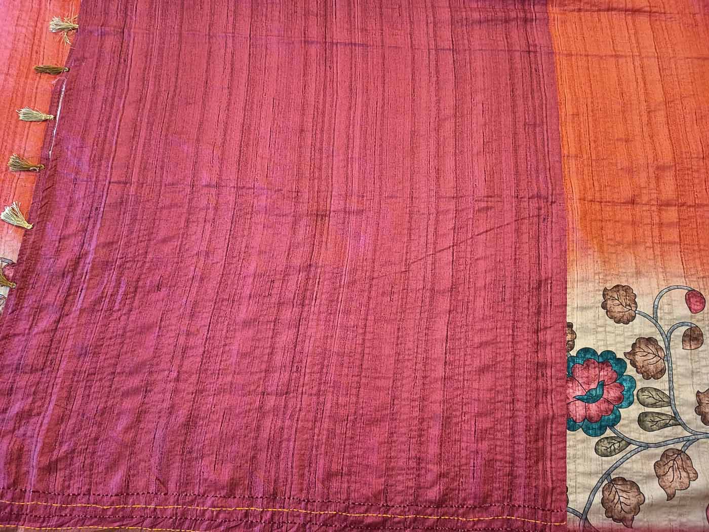 Cotton Silk Saree — Gold + Coral — photo 29