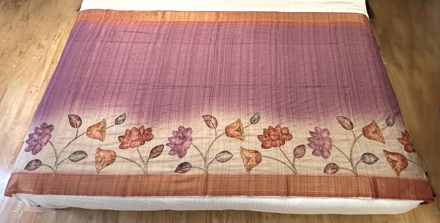 Cotton Silk Saree — Gold + Coral — photo 3