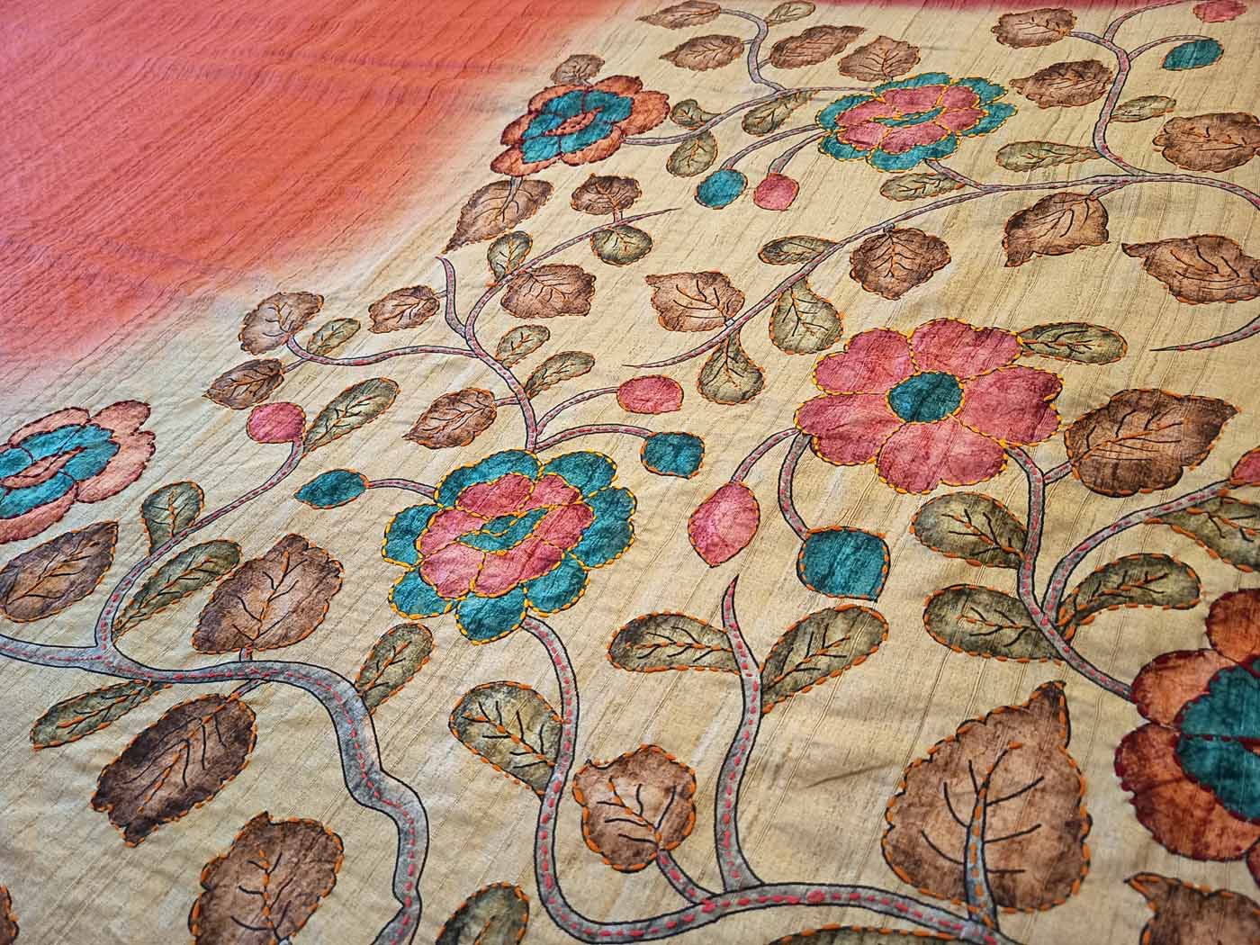 Cotton Silk Saree — Gold + Coral — photo 30