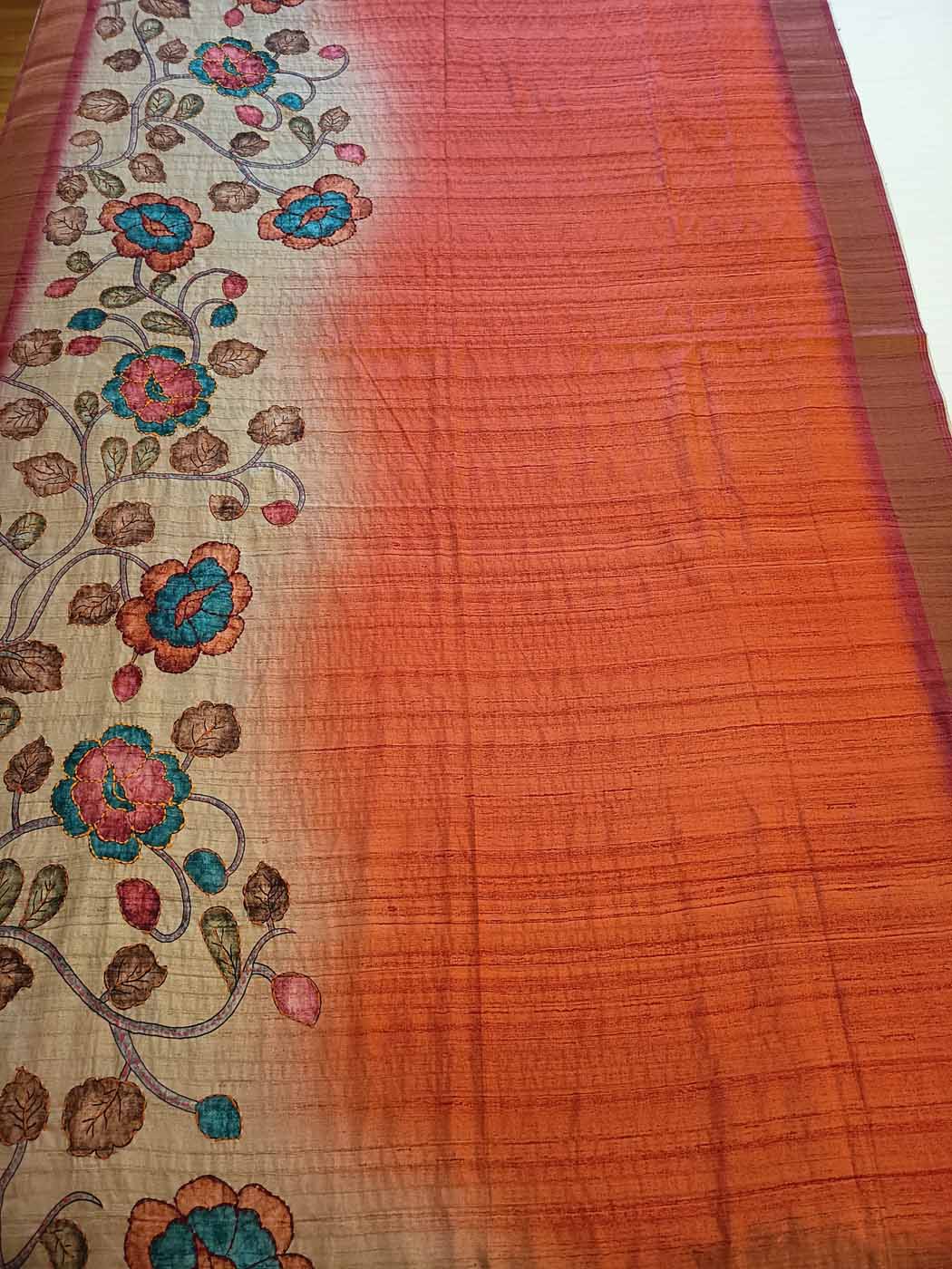 Cotton Silk Saree — Gold + Coral — photo 31