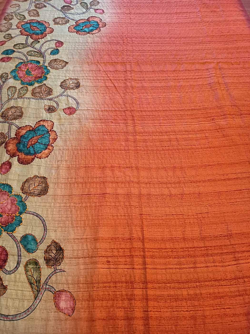Cotton Silk Saree — Gold + Coral — photo 32