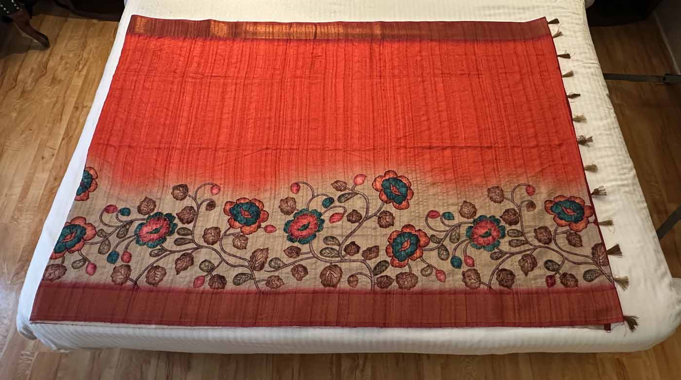 Cotton Silk Saree — Gold + Coral — photo 34