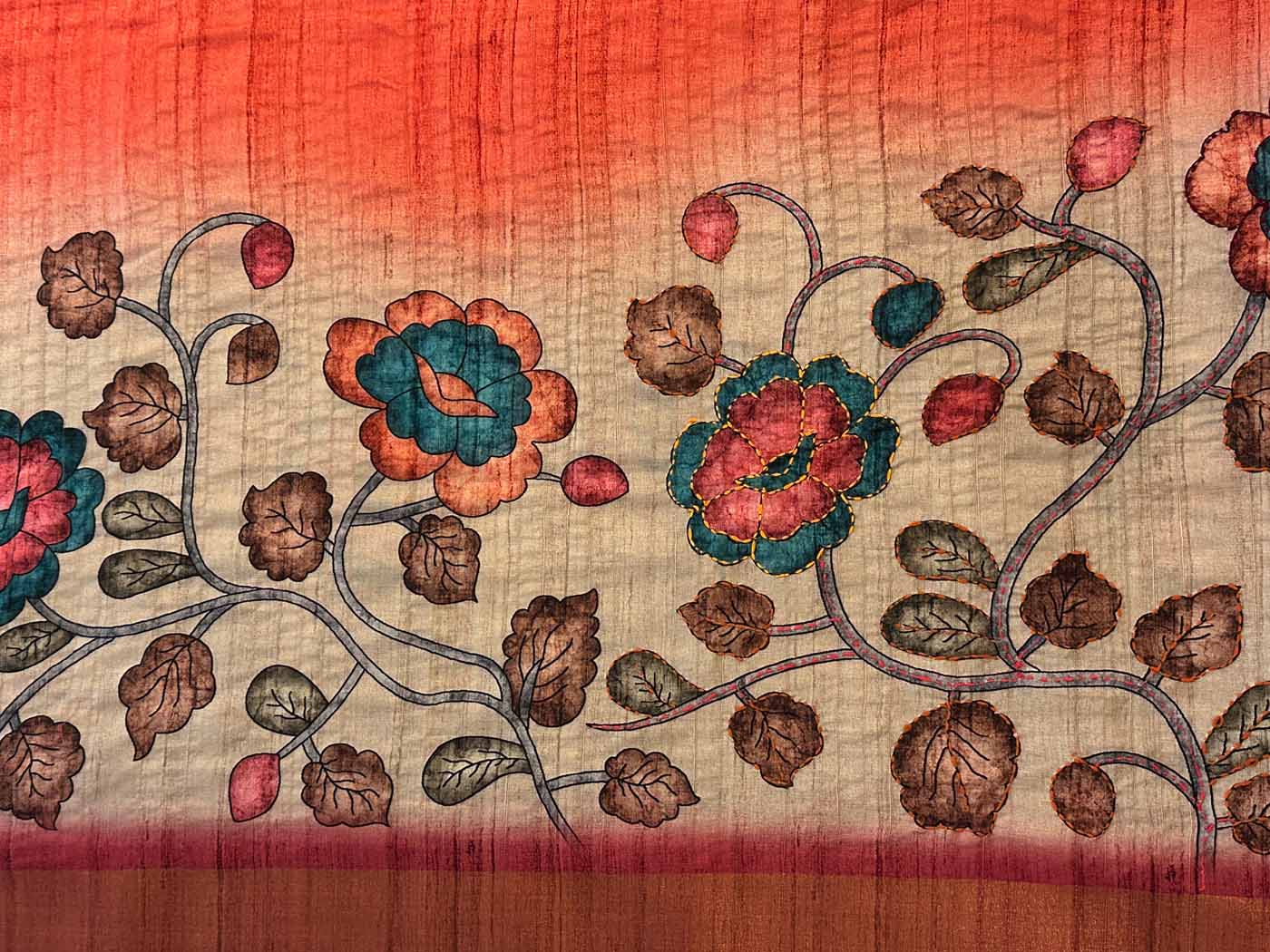 Cotton Silk Saree — Gold + Coral — photo 35