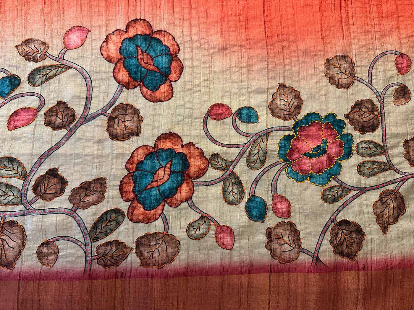 Cotton Silk Saree — Gold + Coral — photo 37