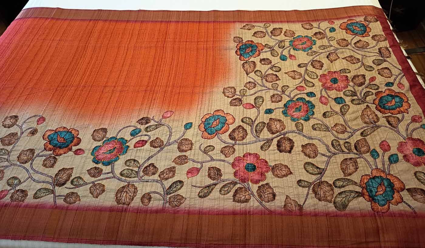 Cotton Silk Saree — Gold + Coral — photo 7