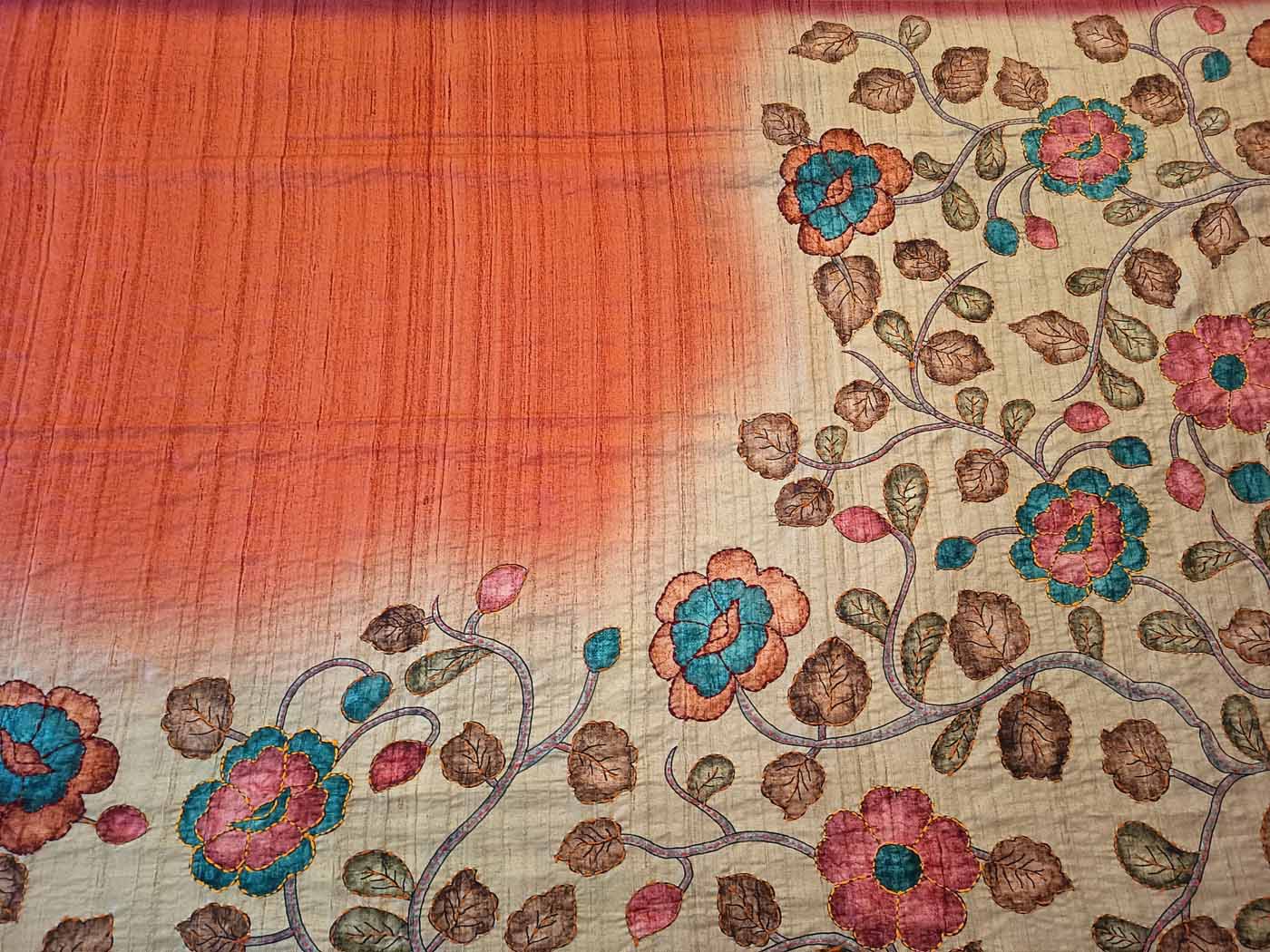Cotton Silk Saree — Gold + Coral — photo 8