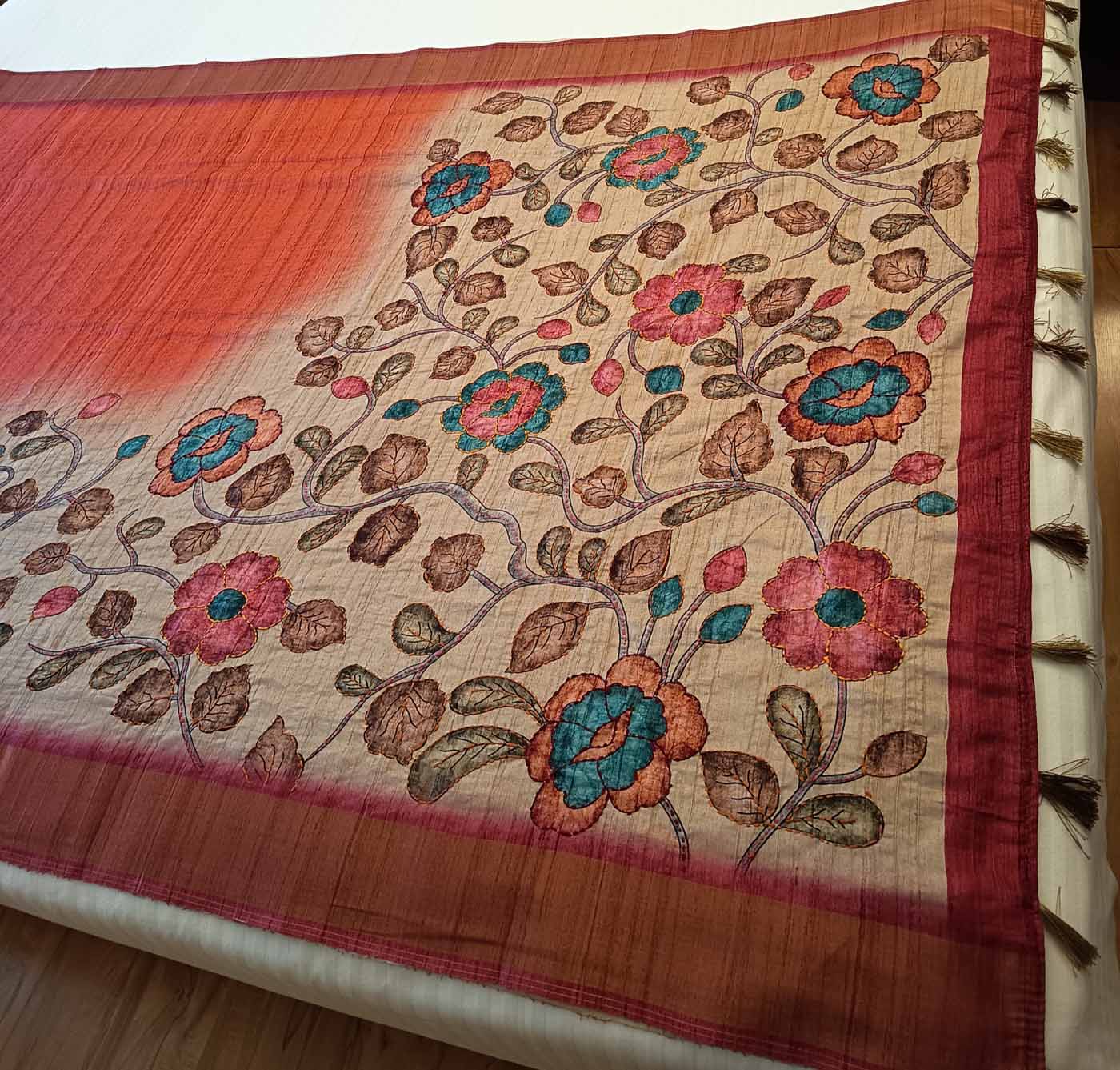 Cotton Silk Saree — Gold + Coral — photo 9