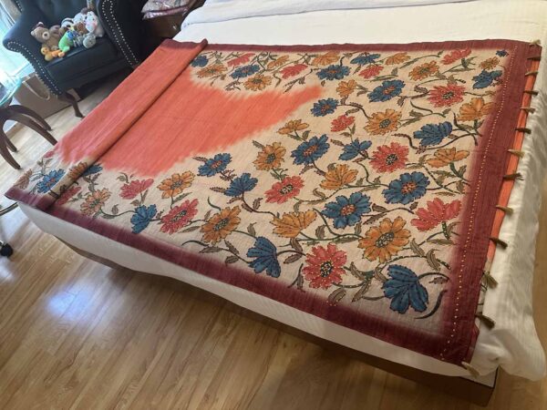 Cotton Silk Saree — Gold + Coral + Burgundy — photo 1