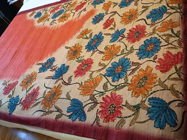 Cotton Silk Saree Gold Coral Burgundy 2 Cotton Silk Saree — Gold + Coral + Burgundy — photo 2