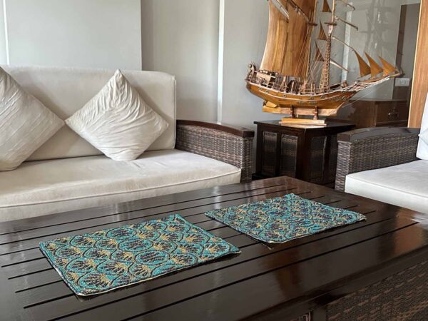 Hand-Beaded Table Mats — Blue + Turquoise + Gold (Set of 2) — photo 1