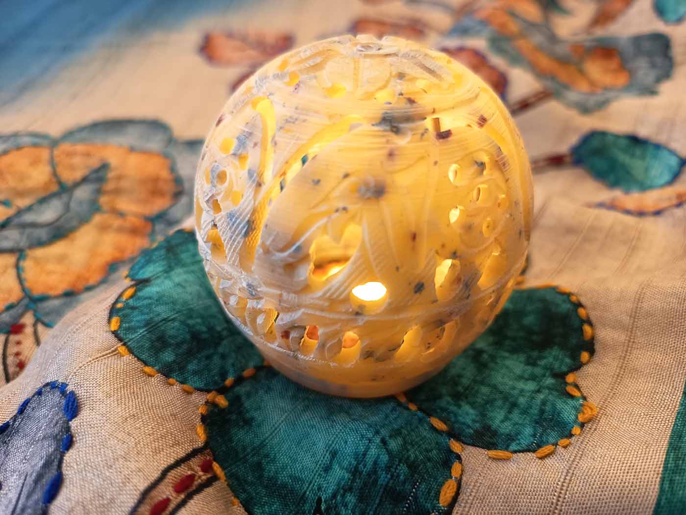 Hand-Carved Agra Marble Tealight Holder — Elephants — photo 2
