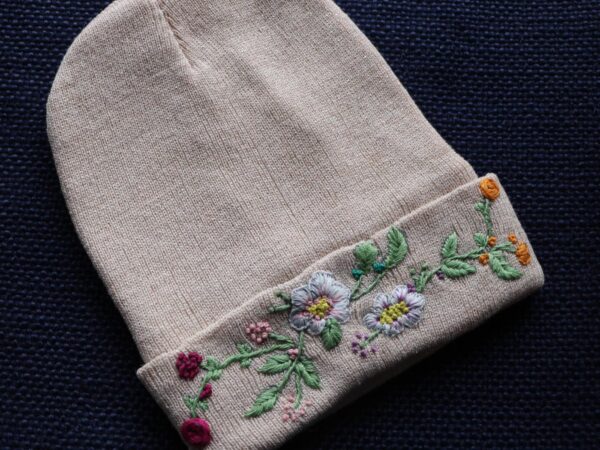 Hand Embroidered Winter Hat Rose Flowers Leaves 2 Hand-Embroidered Winter Hat — Rose, Flowers & Leaves — photo 2