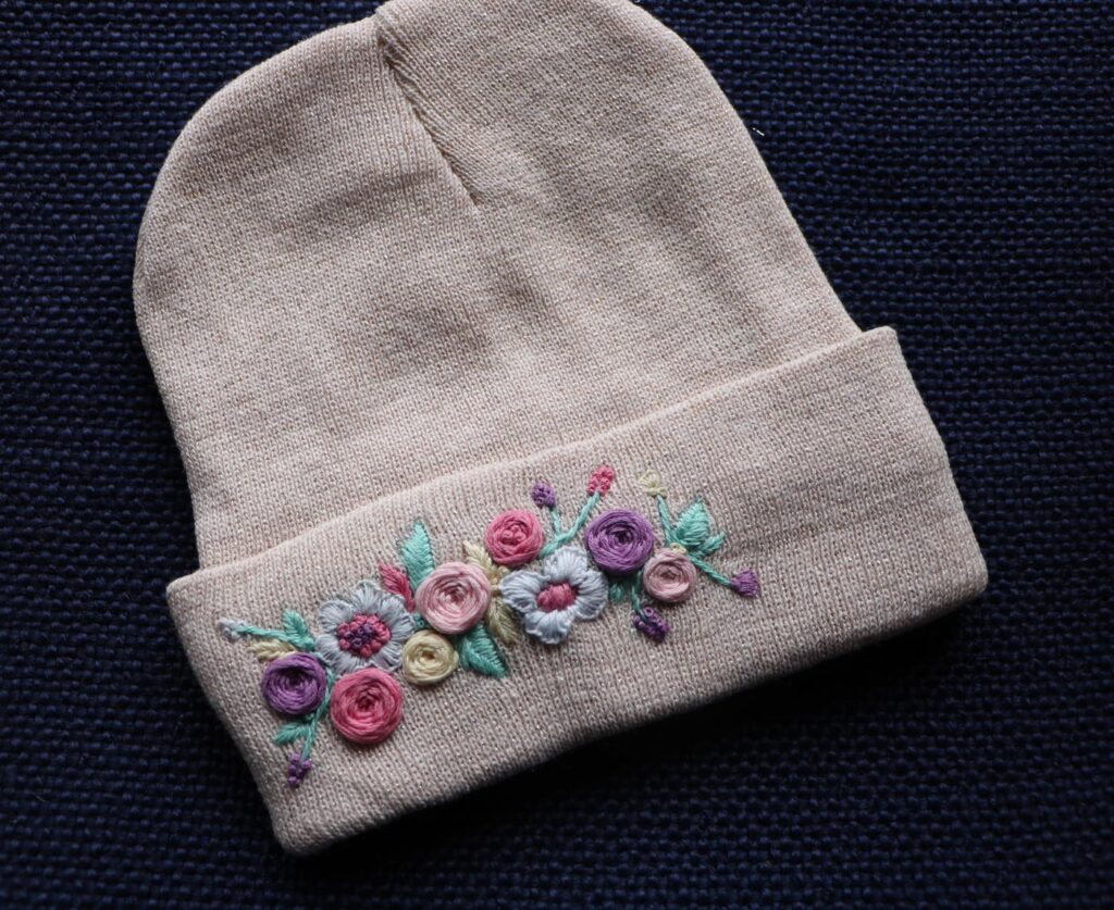 Hand-Embroidered Winter Hat — Rose, Round Flowers — photo 1