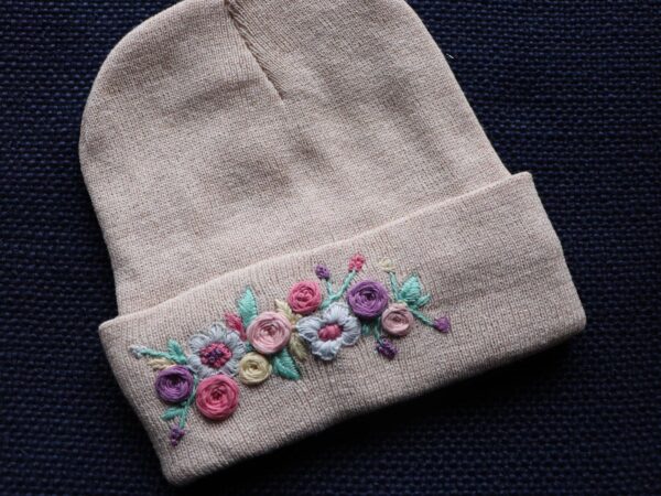 Hand-Embroidered Winter Hat — Rose, Round Flowers — photo 1