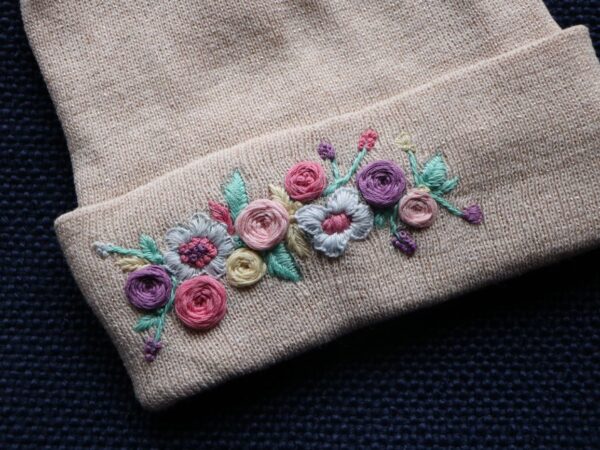 Hand Embroidered Winter Hat Rose Round Flowers 2 Hand-Embroidered Winter Hat — Rose, Round Flowers — photo 2