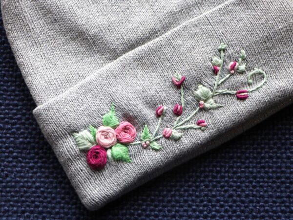 Hand-Embroidered Winter Hat — Silver, Branching Flowers — photo 1