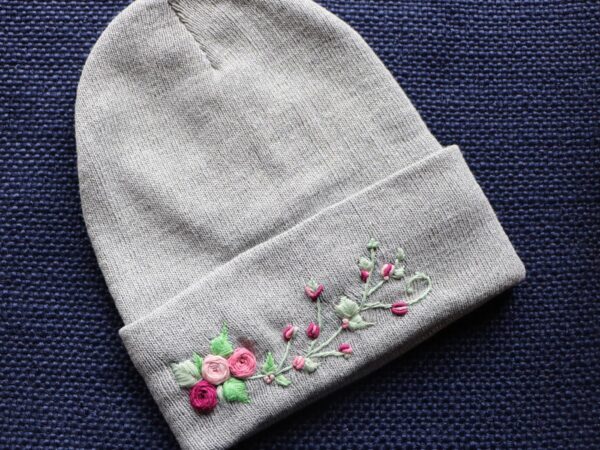 Hand Embroidered Winter Hat Silver Branching Flowers 2 Hand-Embroidered Winter Hat — Silver, Branching Flowers — photo 2