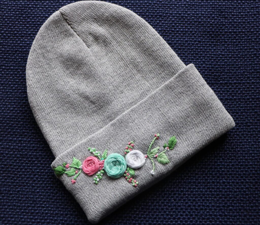 Hand-Embroidered Winter Hat — Silver, Round Flowers — photo 1
