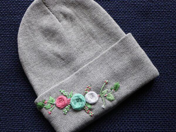 Hand-Embroidered Winter Hat — Silver, Round Flowers — photo 1