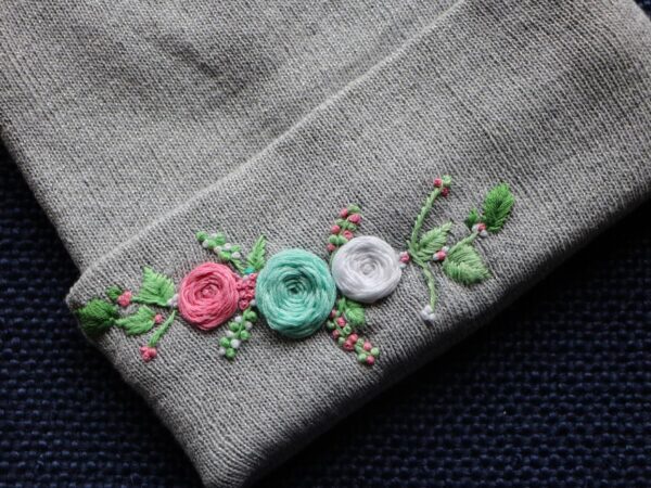 Hand Embroidered Winter Hat Silver Round Flowers 2 Hand-Embroidered Winter Hat — Silver, Round Flowers — photo 2