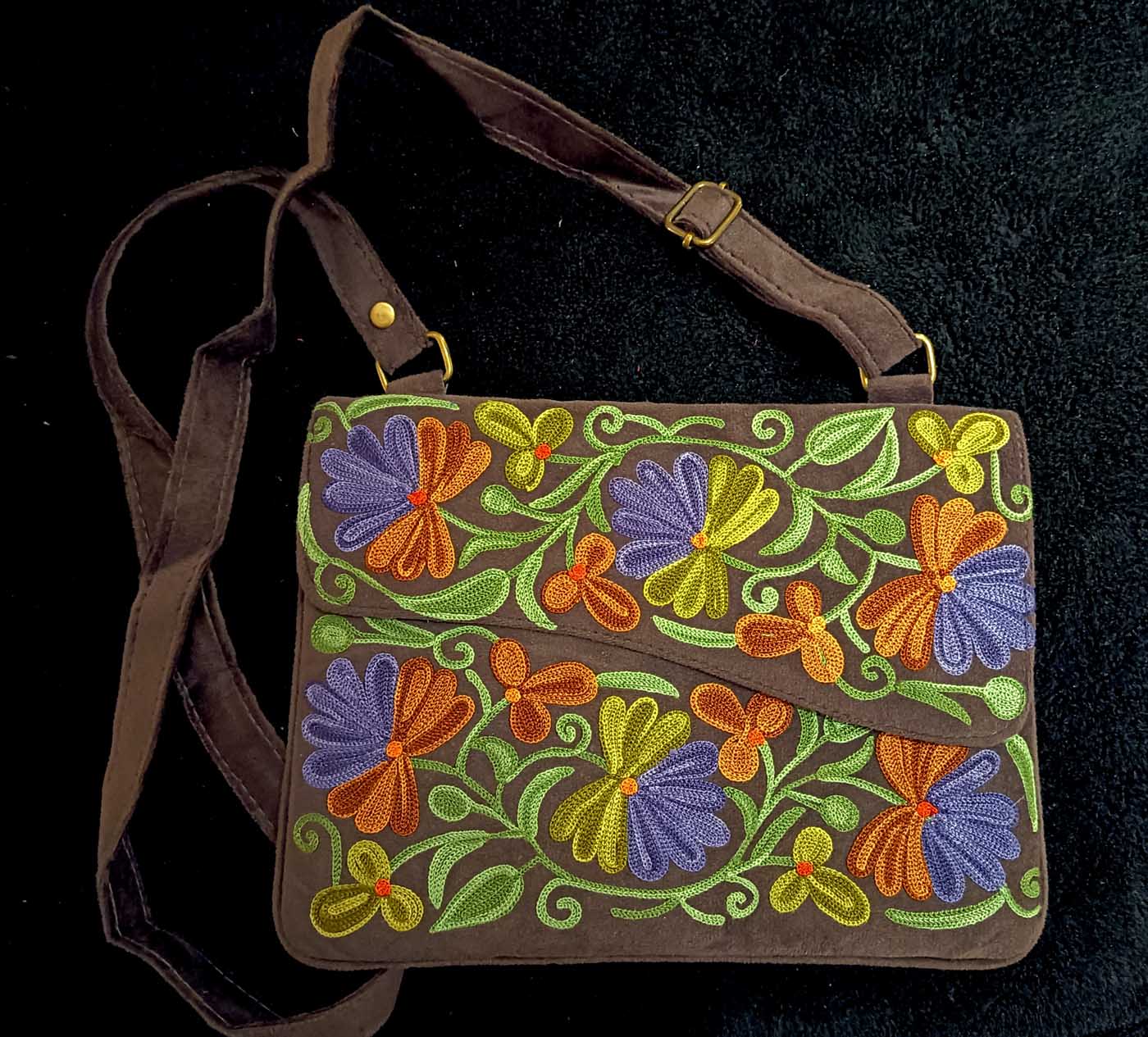 Kashmiri Suede Bag — Shoulder Strap, 1-Zipper — Dark Brown — photo 3