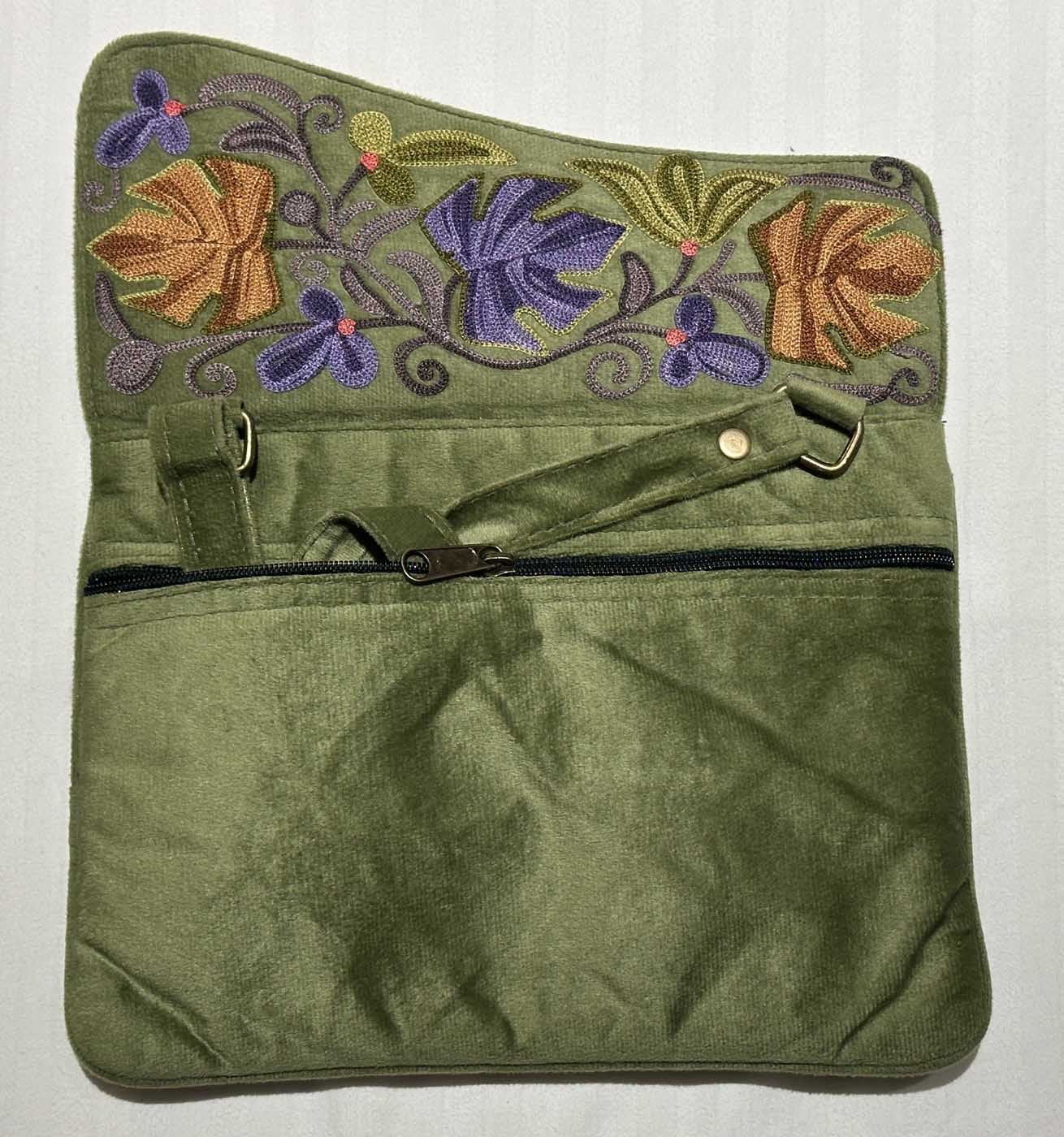 Kashmiri Suede Bag — Shoulder Strap, 1-Zipper — Light Green — photo 6