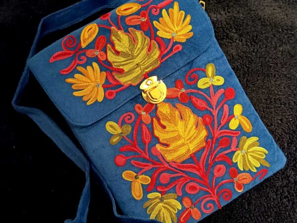 Kashmiri Suede Bag — Shoulder Strap, 2-Zipper — Blue — photo 1