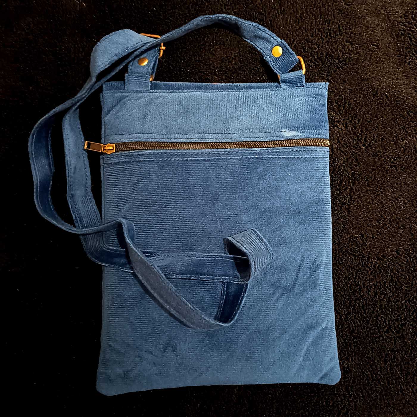 Kashmiri Suede Bag — Shoulder Strap, 2-Zipper — Blue — photo 2