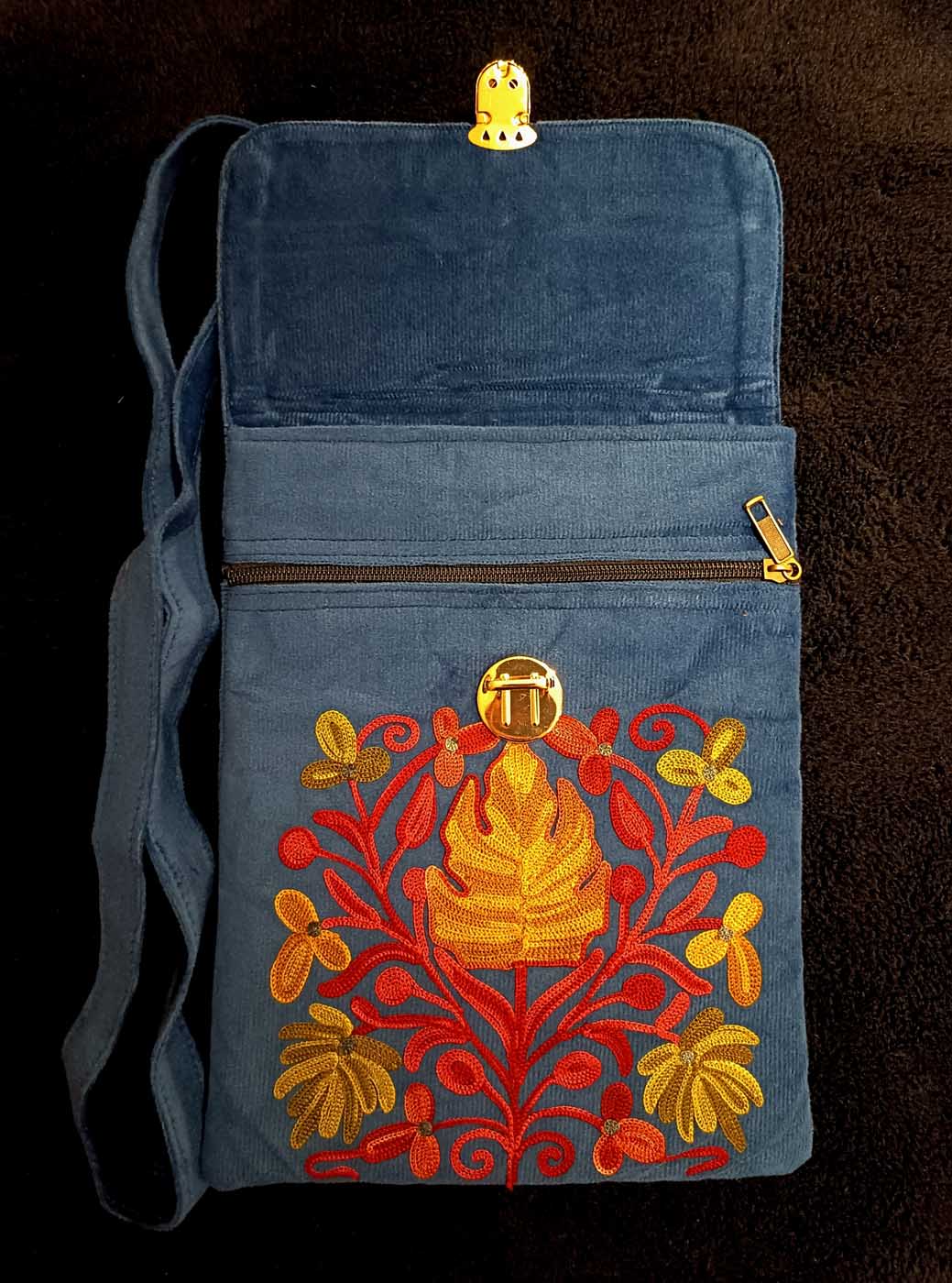 Kashmiri Suede Bag — Shoulder Strap, 2-Zipper — Blue — photo 3