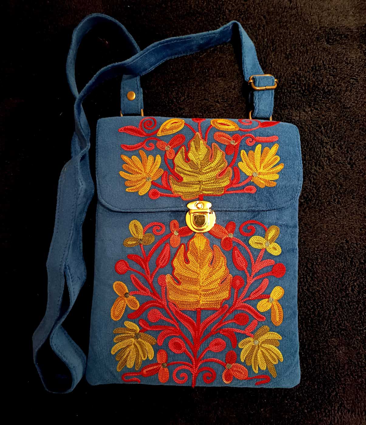 Kashmiri Suede Bag — Shoulder Strap, 2-Zipper — Blue — photo 4