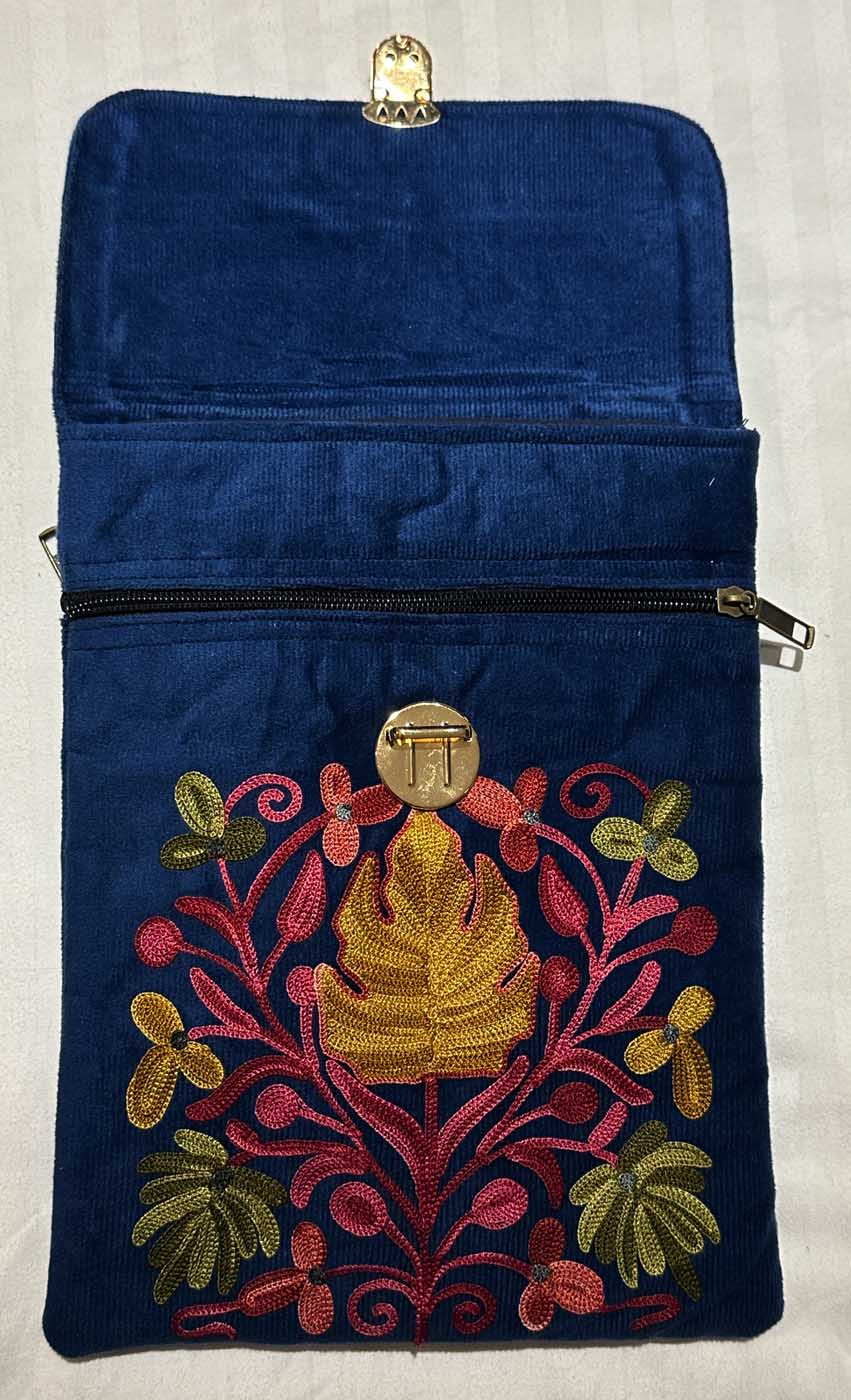 Kashmiri Suede Bag — Shoulder Strap, 2-Zipper — Blue — photo 6
