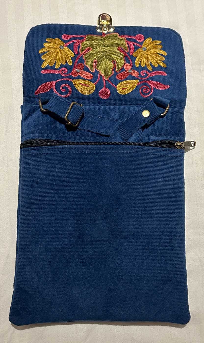 Kashmiri Suede Bag — Shoulder Strap, 2-Zipper — Blue — photo 7