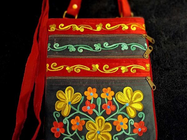 Kashmiri Suede Bag — Shoulder Strap, 5-Zipper — Burgundy + Dark Blue — photo 1