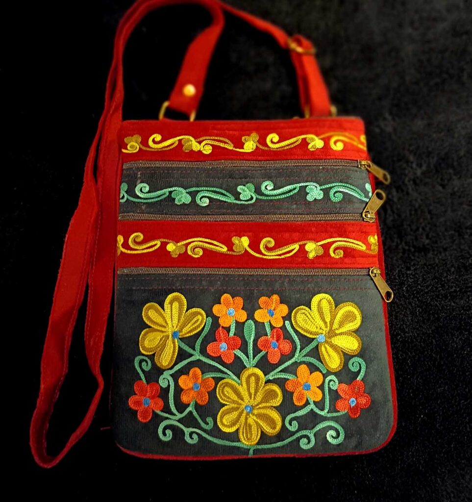 Kashmiri Suede Bag — Shoulder Strap, 5-Zipper — Burgundy + Dark Blue — photo 1