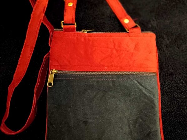 Kashmiri Suede Bag — Shoulder Strap, 5-Zipper — Burgundy + Dark Blue — photo 2
