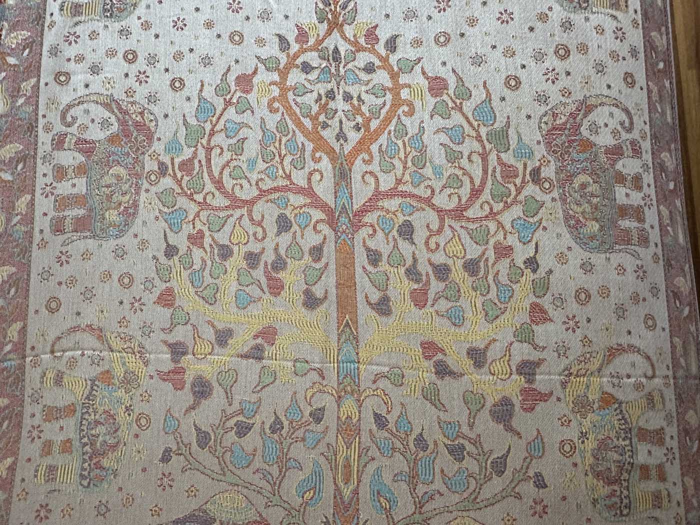 Kashmiri Wool & Silk Stole — Beige with 28 Elephants — photo 10